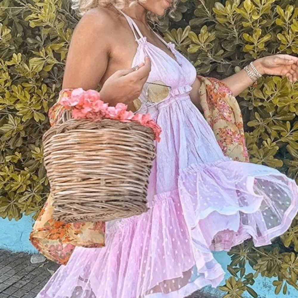 Boho Swiss Dot Halter Mini ruffle dress - Picture 4 of 12